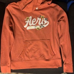 Women’s S Aeropostale Logo with Flowers Pullover Hoodie with Drawstrings